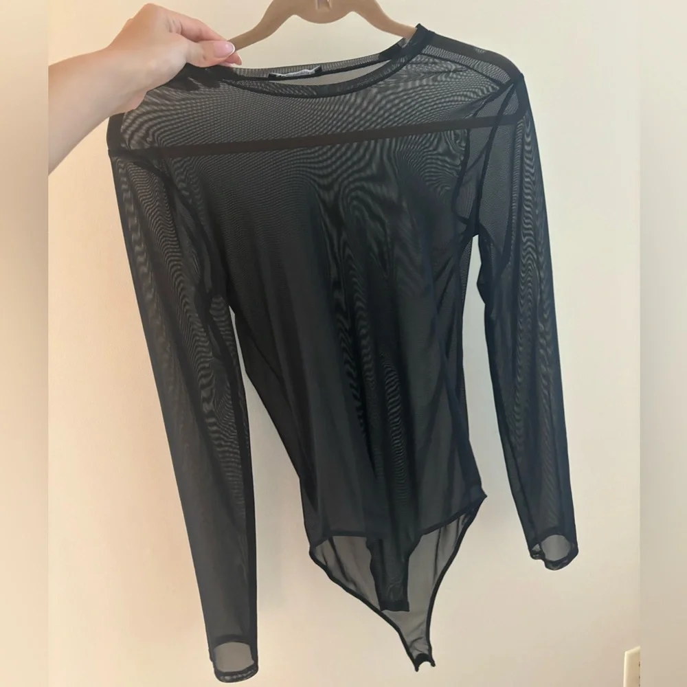 Zara Women's Black Mesh Top Long Sleeve Sexy See Through Body Suite - Picture 2 of 4